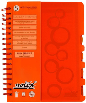

Notex B5 Diary(NEON SERIES - 5 SUBJECT NOTEBOOK, Orange)