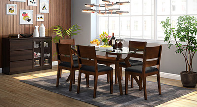

Urban Ladder Wesley - Cabalo (Leatherette) Glass 6 Seater Dining Set(Finish Color - Dark Walnut)