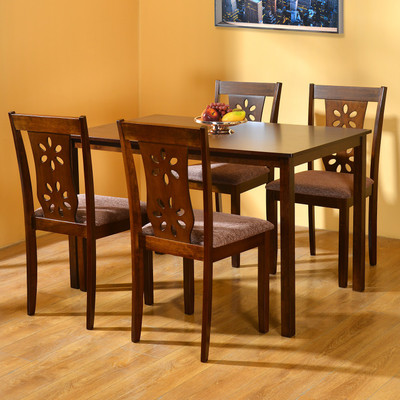 

@home by Nilkamal SUTLEJ Solid Wood 4 Seater Dining Set(Finish Color - Polished)