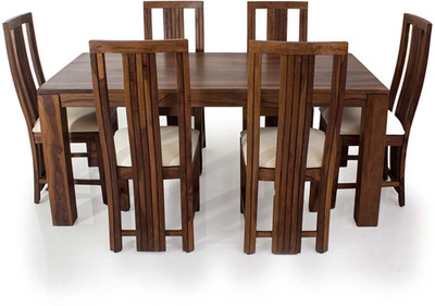 EVOK Della Solid Wood 6 Seater Dining Set(Finish Color -Brown, Knock Down)