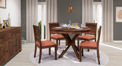 

Urban Ladder Liana Round - Oribi Solid Wood 4 Seater Dining Set(Finish Color - Teak)
