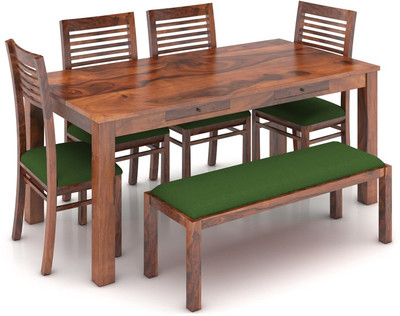 

Urban Ladder Arabia XL Storage - Zella With Upholstered Bench Solid Wood 6 Seater Dining Set(Finish Color - Teak)