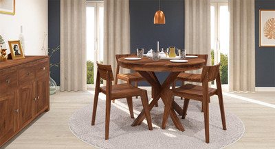 

Urban Ladder Liana Round - Gordon Solid Wood 4 Seater Dining Set(Finish Color - Teak)