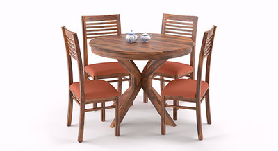 Urban Ladder Liana Round - Zella Solid Wood 4 Seater Dining Set(Finish Color - Teak)