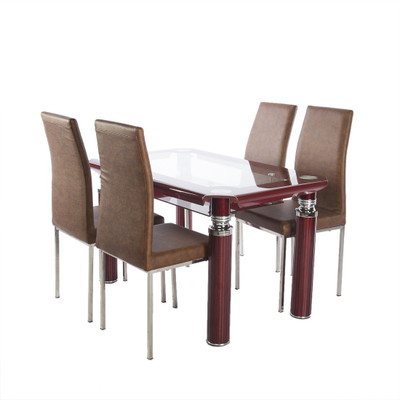 Irony Furniture Glass 4 Seater Dining Set(Finish Color - Maroon)