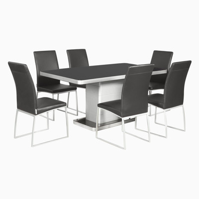 

Godrej Interio Neo & Novice Dining Set Glass 6 Seater Dining Set(Finish Color - Black::Silver)