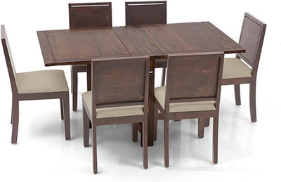 Urban Ladder Danton 3 - to - 6 Extendable - Oribi Solid Wood 6 Seater Dining Set(Finish Color - Teak)