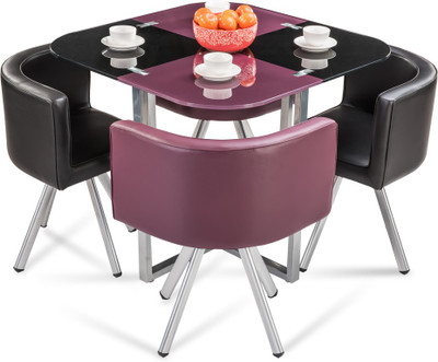 Durian NEON Purple/Black Metal 4 Seater Dining Set(Finish Color -Purple/Black, Knock Down)