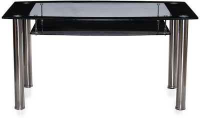 Nilkamal Jasmine Glass 6 Seater Dining Table(Finish Color - Black, Knock Down)