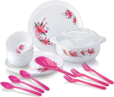 

Joyo Fiesta Microwave Safe 14 pcs (Pink) Dinner Set(Plastic)