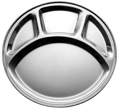 

King Traders TULSI -Stainless Steel Four Compartment Round Plate / Thali/ Mess Tray/ Dinner Plate Set of 1 pcs- 33.5 cm each Dinner Set(Stainless Steel)