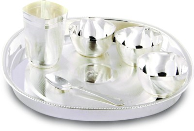 Ojas Pack of 6 Silver Plated Solo Square Thali Dinner Set(Silver)