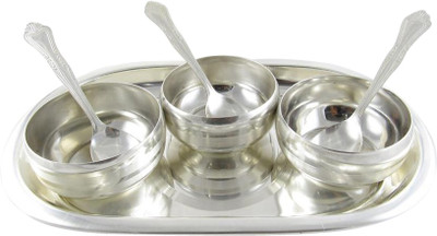 

GoldGiftIdeas Three Silver Plated Manchurian Bowl Spoon Tray Serving Set(Pack of 7)