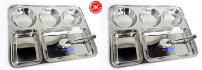 

Jk Vallabhdas Dinner Plate With 5 Partitions Pack of 2 Dinner Set(Stainless Steel)