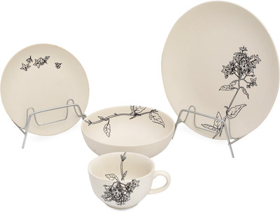 

Caffeine Handmade Plant Pattern Sculpted Mini Pack of 4 Dinner Set(Ceramic)