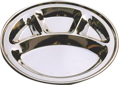 King Traders TULSI -Stainless Steel Four Compartment Round Plate / Thali/ Mess Tray/ Dinner Plate Set of 2 pcs- 33.5 cm each Dinner Set(Stainless Steel) available at flipkart for Rs.440