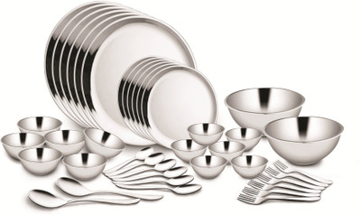 

Shri & Sam Double Wall/Matt Finish/Bigger Size/Elegant Pack of 40 Dinner Set(Stainless Steel)