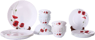 

Larah Red Carnation Pack of 25 Dinner Set(Opalware)