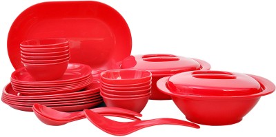 Incrizma Pack of 32 PP (Polypropylene) Dinner Set(Red, Microwave Safe)