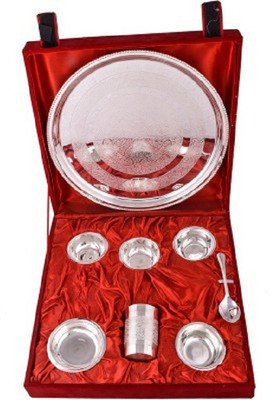 

India Shoppe Pack of 8 Dinner Set(Silver Plated)