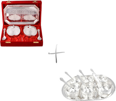 

G S Museum Silver Plated Apple Bowl Set and Manchurian Bowl Set with Spoons Silver Plated Decorative Platter(Silver, Pack of 2)