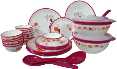 

Nayasa Orange Pink Pack of 32 Dinner Set(Plastic)