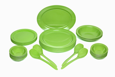 

RONI WARES Superking Heavy Quality Green Pack of 32 Dinner Set(Melamine)