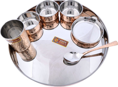 

DakshCraft Large Dinnerware Stainless Steel Copperware Platter Pack of 7 Dinner Set(Copper)