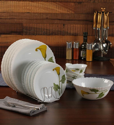 LAOPALA Pack of 27 Glass Diva Amber lily Dinner Set(Microwave Safe)