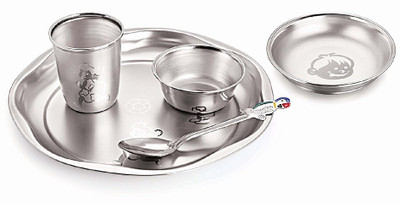 

Gurukrupa Magic Silver Little Heart 5 In 1 Pack of 5 Dinner Set(Stainless Steel)