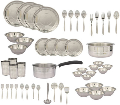 

Jagdamba Stainless Steel Complete Kitchen Pack of 50 Dinner Set(Stainless Steel)