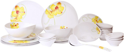 

Thaiware Yellow Hibiscus Pack of 30 Dinner Set(Melamine)