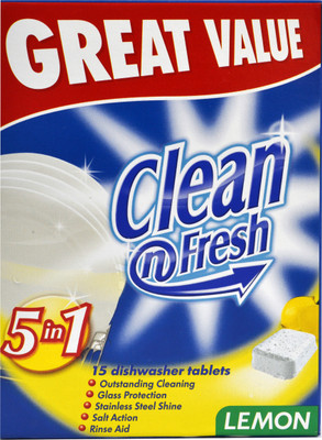 

Clean N Fresh 5in1 Automatic Diswasher 15 Tablets Dishwashing Detergent(270 g)