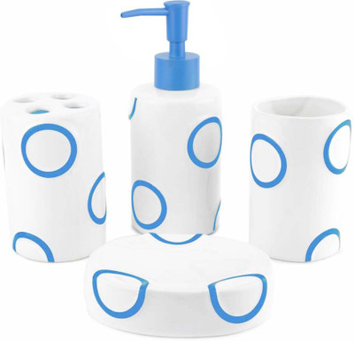 

Chrome Blue Ring print Bone China Bathroom Set(Pack of 4)