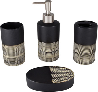 

Smiling Home Spiral Abstract Black Porcelain Bathroom Set(Pack of 4)