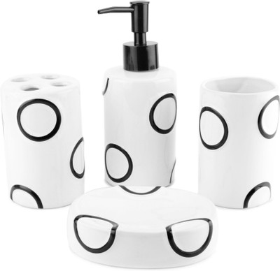 

Chrome Black ring print Ceramic Bathroom Set(Pack of 4)