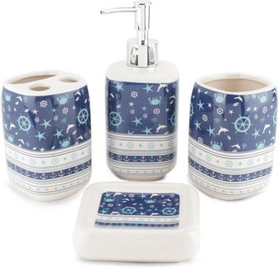 

Chrome Dolphine and Star print blue Bone China Bathroom Set(Pack of 4)