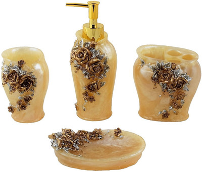 

Smiling Home Gold Flower Royal Edition Polyresin Bathroom Set(Pack of 4)