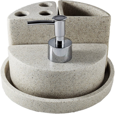

Smiling Home Designer Circle with Tray Stoneware Bathroom Set(Pack of 4)