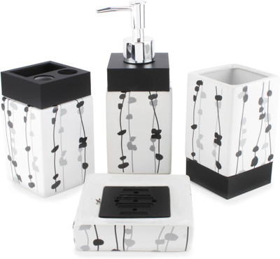 

Purple Axis Black and White Print Bone China Bathroom Set(Pack of 4)
