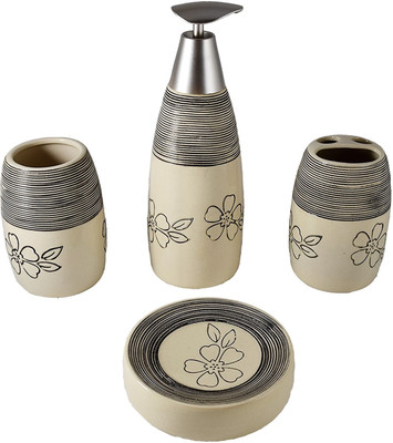 

Smiling Home Elegant Flora White Porcelain Bathroom Set(Pack of 4)