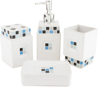 

Chrome Blue Square print Bone China Bathroom Set(Pack of 4)