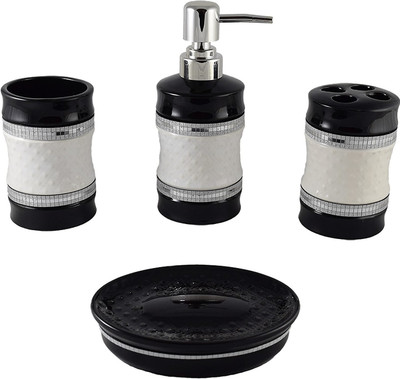 

Smiling Home Sparkling Diamond Black Porcelain Bathroom Set(Pack of 4)