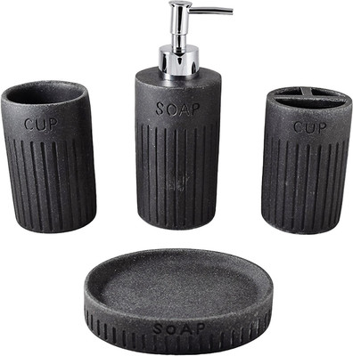 

Smiling Home Designer Stone Black Stoneware Bathroom Set(Pack of 4)