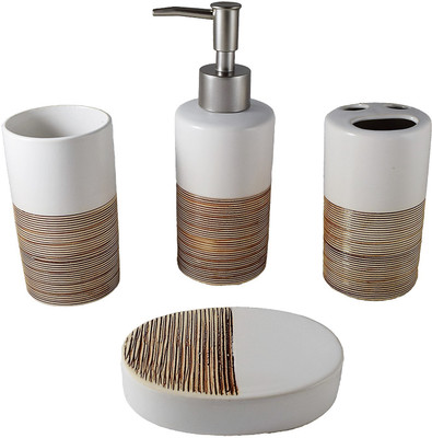 

Smiling Home Spiral Abstract White Porcelain Bathroom Set(Pack of 4)