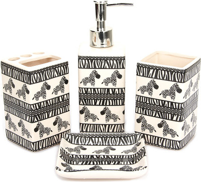 

Chrome Zebra Print Bone China Bathroom Set(Pack of 4)