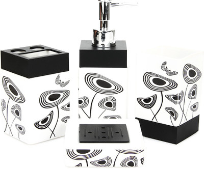 

Chrome Black and White texture Bone China Bathroom Set(Pack of 4)