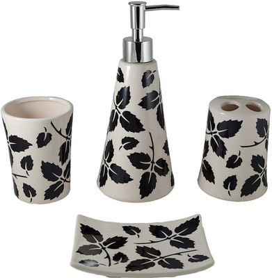 

Smiling Home Elite Black Petals Porcelain Bathroom Set(Pack of 4)