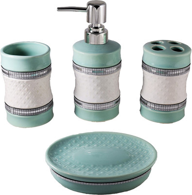 

Smiling Home Sparkling Diamond Green Porcelain Bathroom Set(Pack of 4)