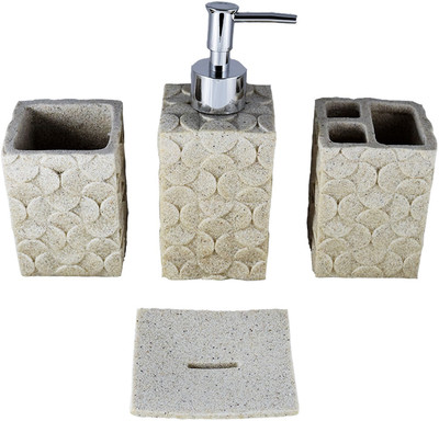 

Smiling Home Elite Stone Leaf Stoneware Bathroom Set(Pack of 4)
